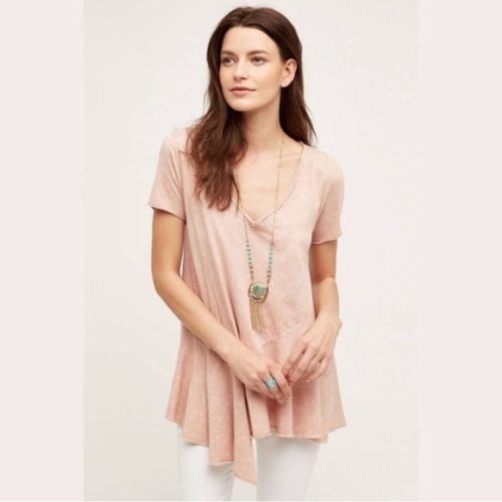 Anthropologie Eri + Ali Short Sleeve Asymmetrical Top in Peach, Women's Small